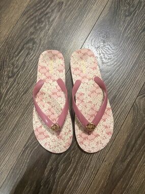 Michael Kors Pink Floral Logo Flip Flops